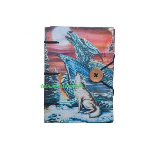 Vintage Notebook Writing Journal for Unisex | Ruled Hardcover Travel Diary with Beautiful Dragon and Wolf Hard Paper Print, Small Sized, Premium Paper - 120 Pages 